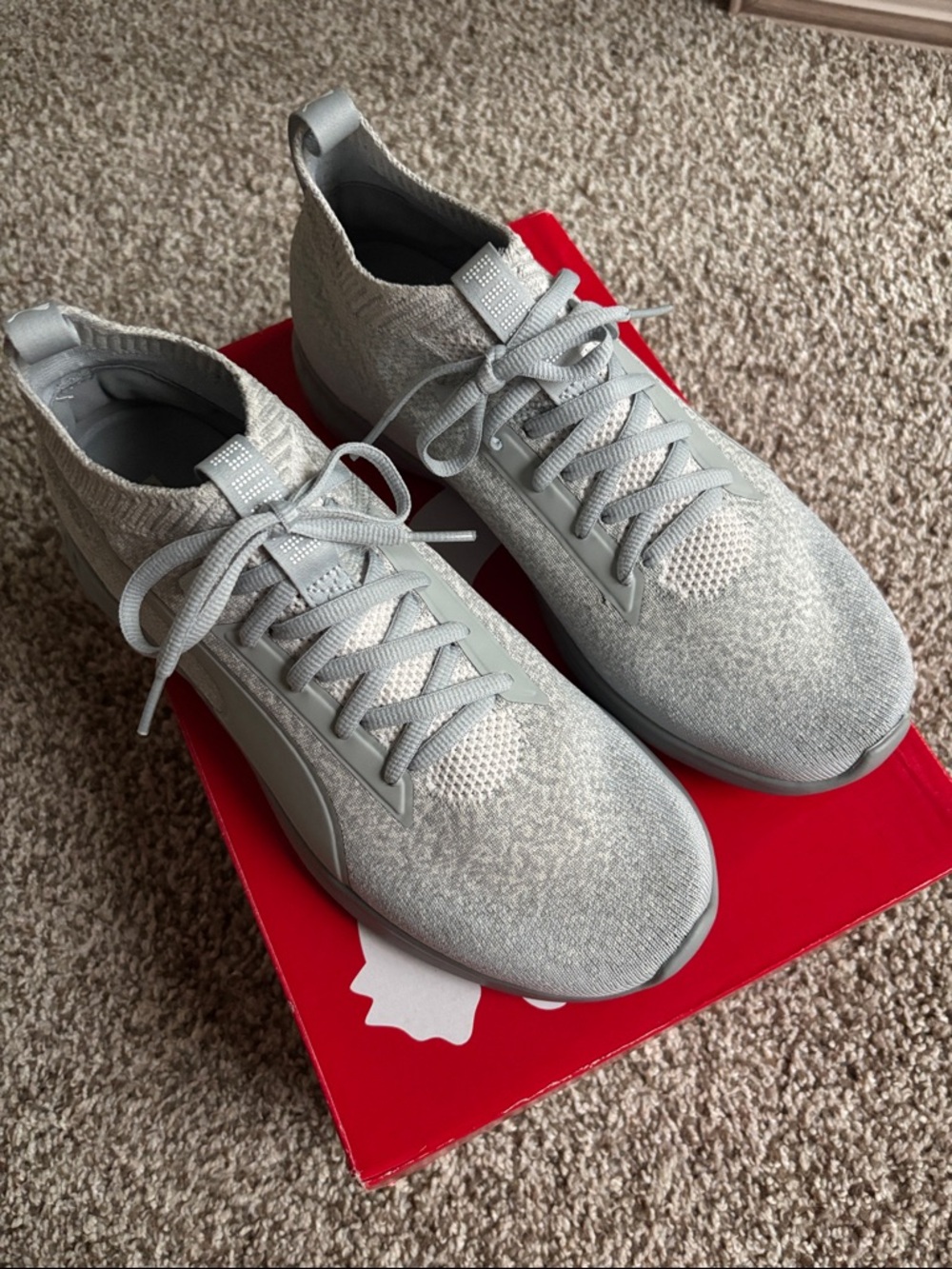 Puma Light Gray Knit Lace-Up Sneakers